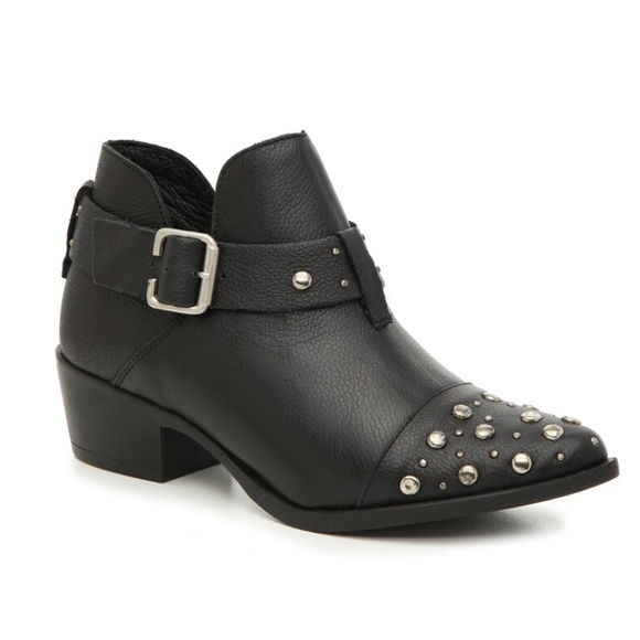 Musse & Cloud Black Genuine Leather silver Stud Pointed Toe Asher Ankle Bootie - Picture 11 of 11